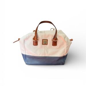 Vintage Dooney & Bourke White and Blue Women's Handbag